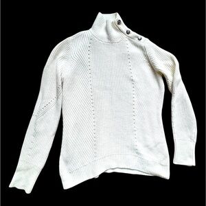 White House Black Market Cream Button-Accent Turtleneck Sweater